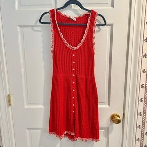Zara Red Crochet Mini Dress with White Trim, Size S